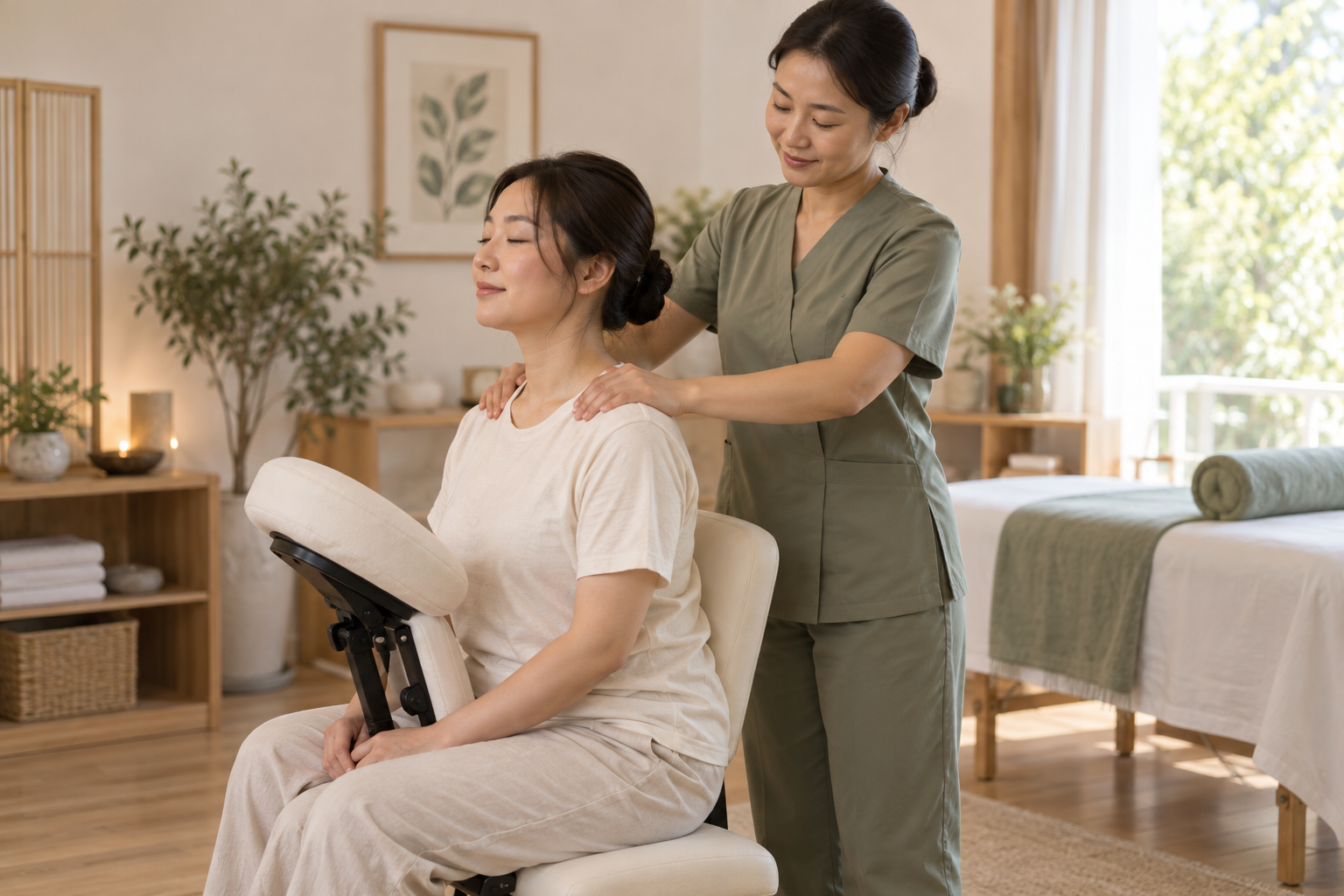 Focused upper back and shoulder massage – AI-generated illustrative image